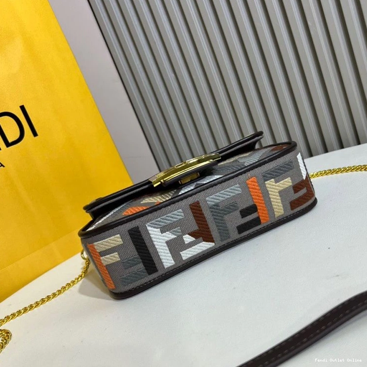 Affordable Baguette Motif Canvas Bag Mini Fendi FF Grey In Multi 0808